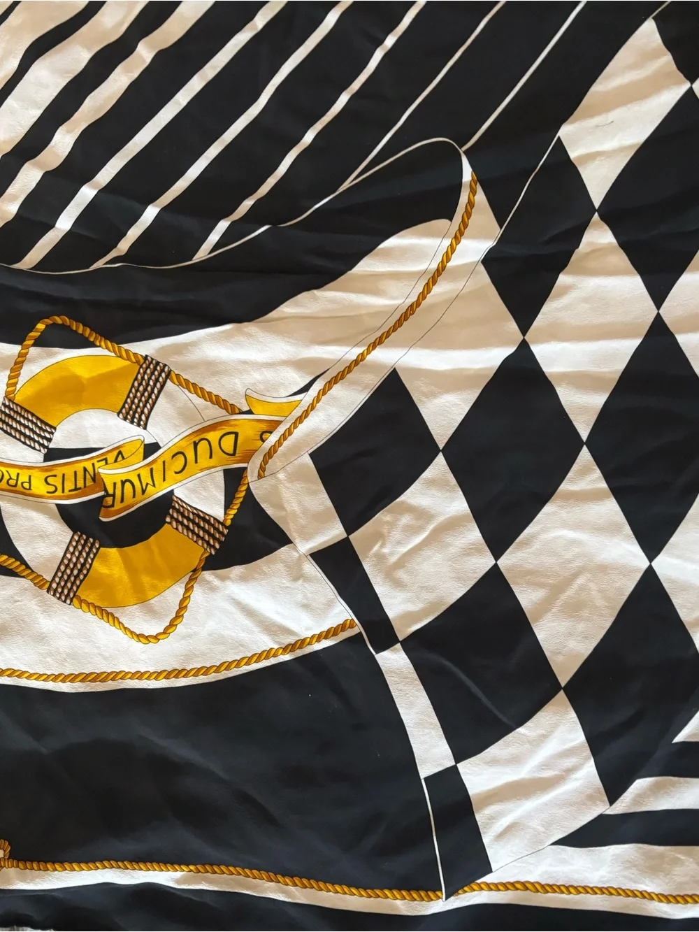 Black, White & Gold Geometric Silk Scarf